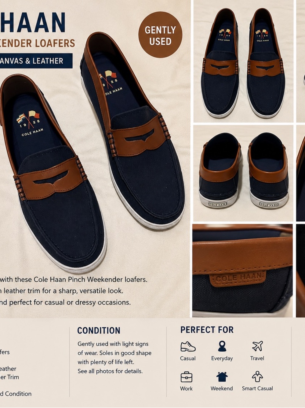Cole Haan Pinch Weekender Navy Brown Loafers Men’s 12 #oldmoney#quietluxury
